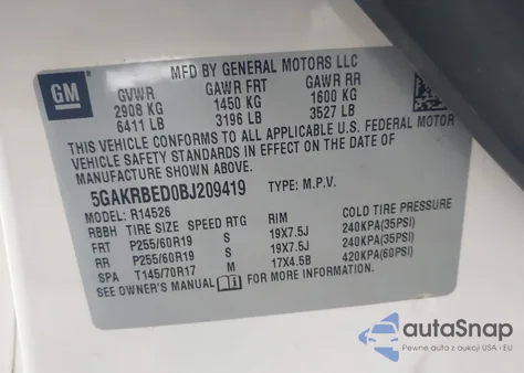 2011 Buick Enclave 1Xl from USA, damaged, VIN 5GAKRBED0BJ209419